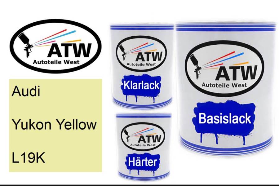 Audi, Yukon Yellow, L19K: 1L Lackdose + 1L Klarlack + 500ml Härter - Set, von ATW Autoteile West.